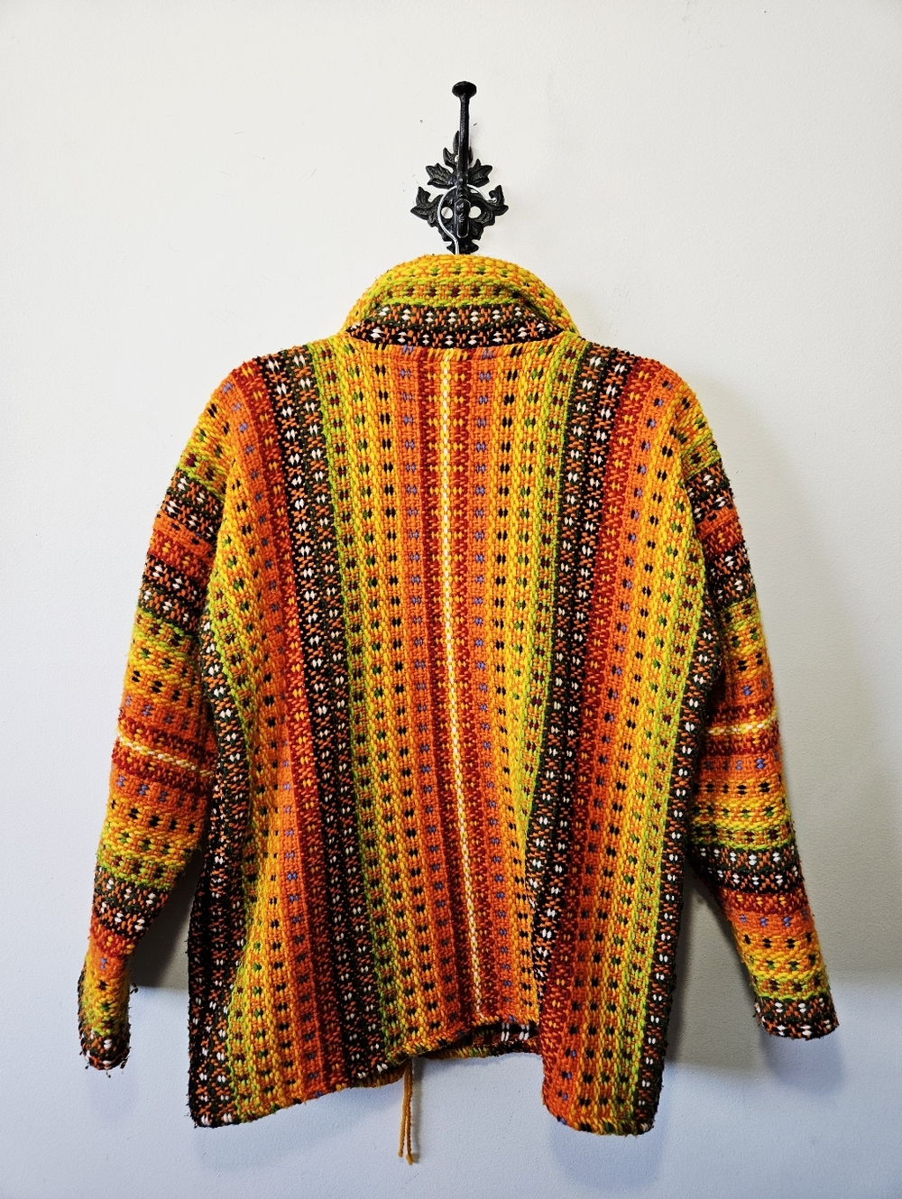 Handmade Colorful Knit Jacket Size XL Full Zip Cardigan Sweater 100% Wool Woven - Picture 2 of 3